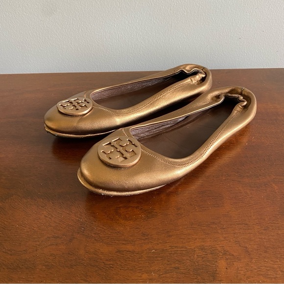 Tory Burch Bronze Reva Flats Timeless Style Comfort - Picture 1 of 6